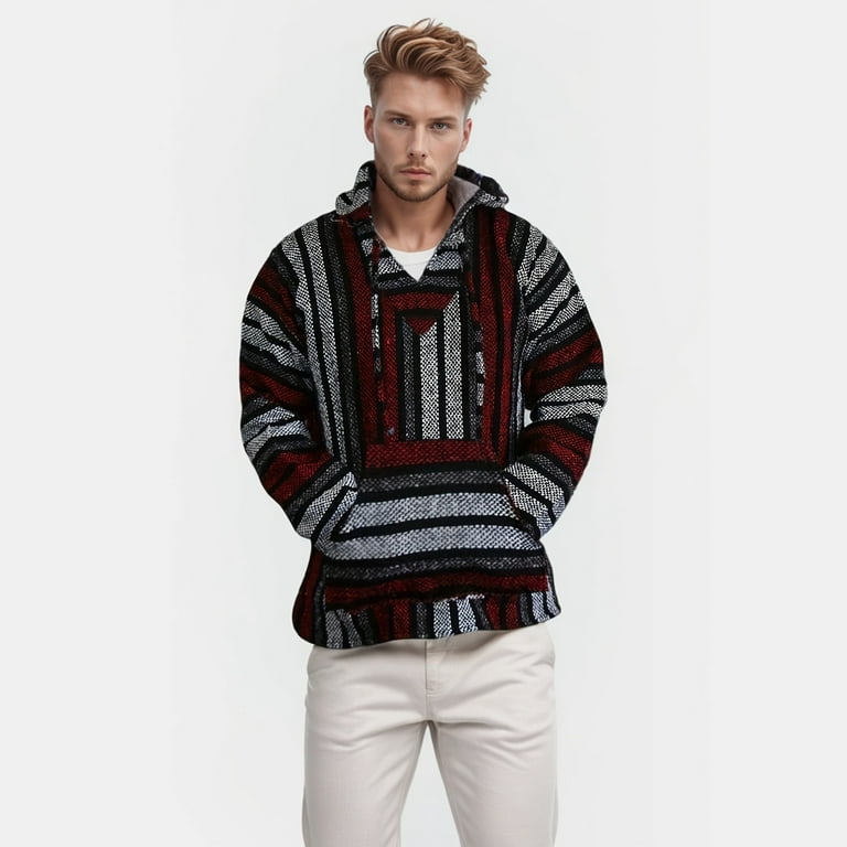 Men's Mexican Hoodie Hippie Surf Poncho Sweater Sweatshirt