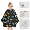 thumbnail image 6 of Multicolor Controllers Games Icons Black Pattern Blanket Hoodies for Kids 6-13YR Oversize Wearable Blanket Hoodies for Boys Girls Teens, 6 of 7