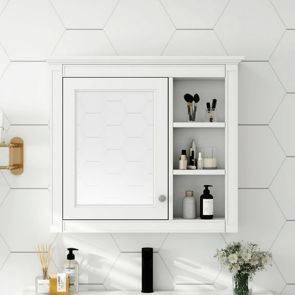 30'' x 28'' Medicine Cabinet, Wall Mounted Bathroom Storage Cabinet, Modern Bathroom Wall Cabinet with Mirror,Medicine Cabinet, Mirror Cabinet with 3 Open Shelves (Not Include Bathroom Vanity )