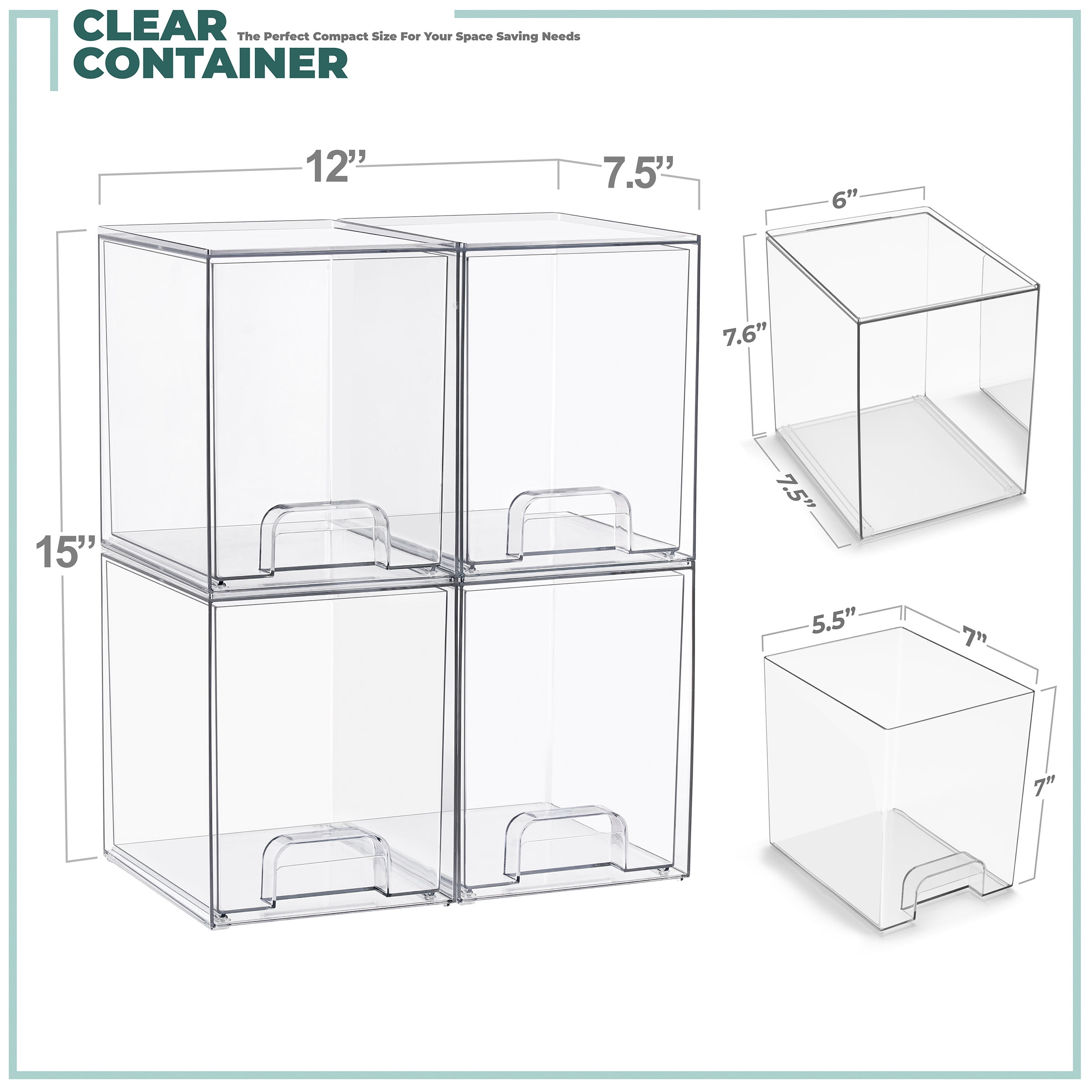 Sorbus Tall Stackable Acrylic Storage Drawers, Clear Baby Organizer Bins, 4-Pack