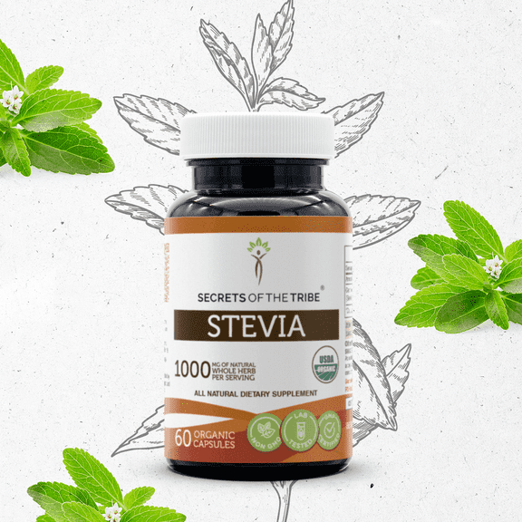 Secrets Of The Tribe Stevia Organic Capsules Dietary Supplement, Natural Herbal Capsules for Antioxidant Support, Certified Organic Stevia (Stevia Rebaudiana) Dried Leaf, 60 Capsules