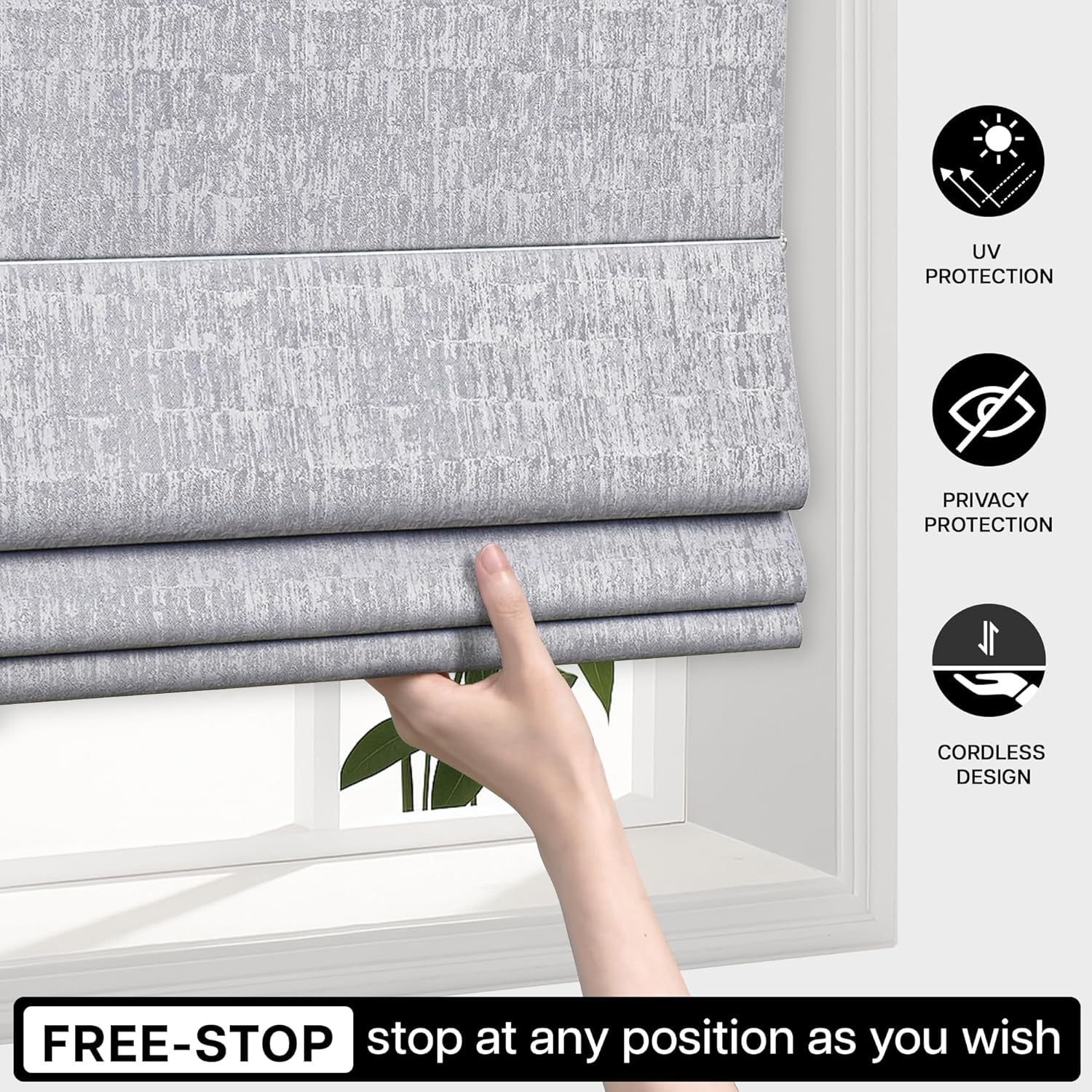 LazBlinds Cordless Roman Shades for Windows, Blackout Room Darkening Thermal Insulated Window Blinds, Lightweight Fabric Blinds for Indoor Windows, 35" W x 48" H, Light Grey