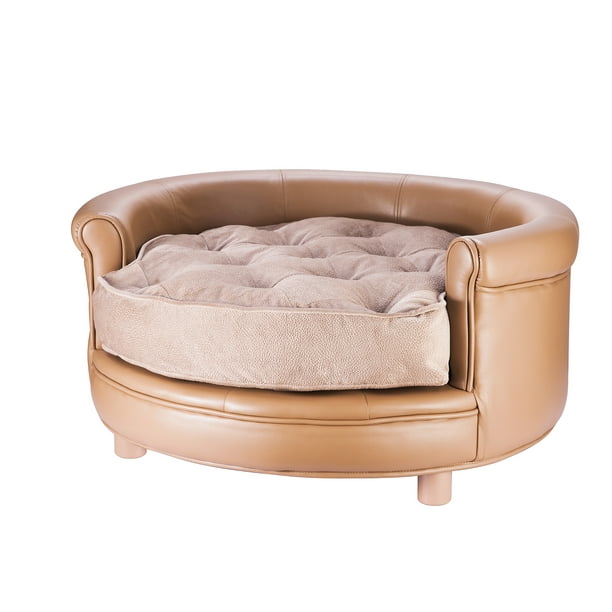 Villacera Chesterfield Faux Leather, Leather Dog Bed Large