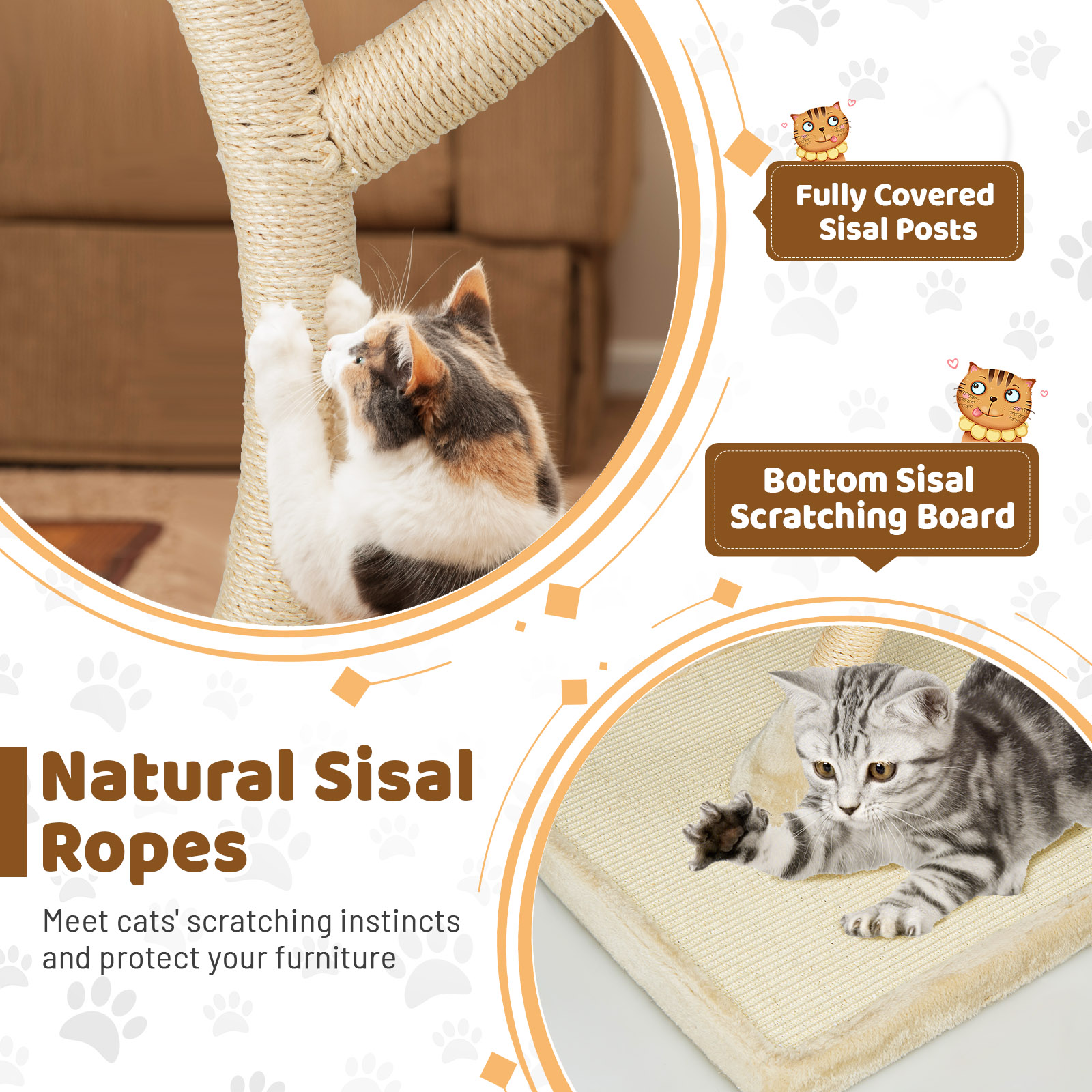 Infans Cat Tree Tower 70" Multi-Level Kitten Activity Center w/ 3 Perches & Balls Beige