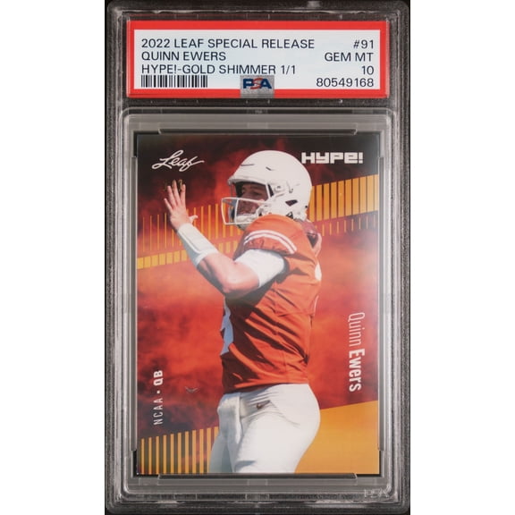 PSA 10 Quinn Ewers 2022 Leaf Hype! #91 Gold Shimmer 1/1 Rookie Card