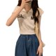 thumbnail image 1 of Blusa de manga corta con estampado de letras para mujer, blusa informal holgada de verano con cuello vuelto, camiseta de punto para mujer, 1 of 8