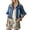 Blue, variant on Women's Denim Jacket Ruffle Sleeve Button Down Distressed Summer Cropped Jean Jackets Black XL(XL)