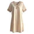 thumbnail image 4 of FASHOFT Night Gowns for Adult Women Lace Long Nightgowns Silk Satin Short Sleeve Victorian Sleep Dress Solid Night Dress Womens Sleepwear Beige L, 4 of 4