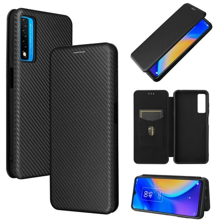 For TCL 20S Carbon Fiber Texture Horizontal Flip TPU + PC + PU Leather Case with Card Slot