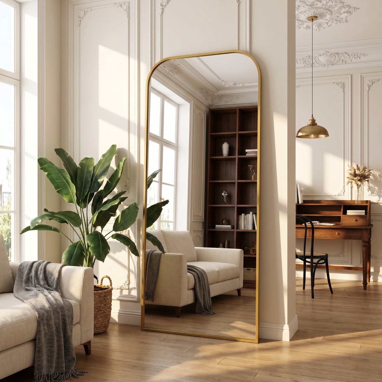 Gleamira 34"x76" Oversized Full Length Mirror Floor Mirror with Rounded Corner, Gold