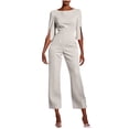 thumbnail image 2 of Costeam Womens Boat Neck Three Quarter Beaded Sleeve Jumpsuit No Pockets Fitted High Waist Cropped Wide Leg Solid Formal One Piece Romper, 2 of 6
