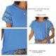 thumbnail image 5 of Camiseta informal de manga corta con cuello redondo y encaje para mujer, Tops de verano de Color puro para ir de compras y citas, 5 of 6