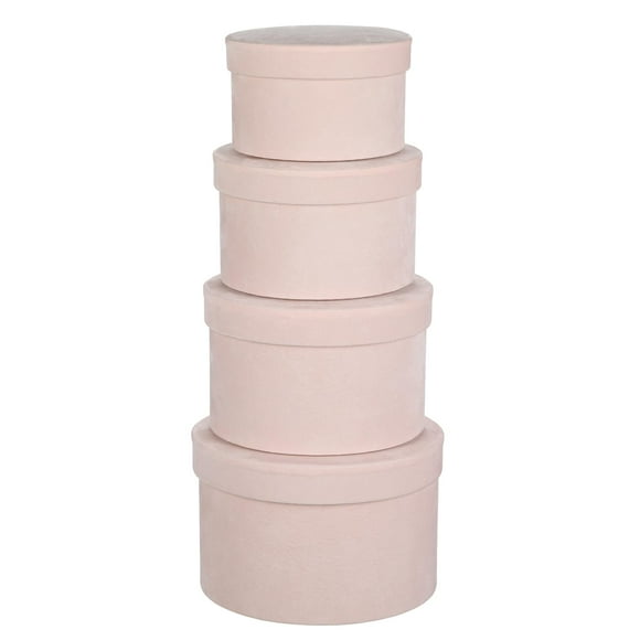 Set de 4 cajas de regalo GNFlus redondas de terciopelo rosa claro