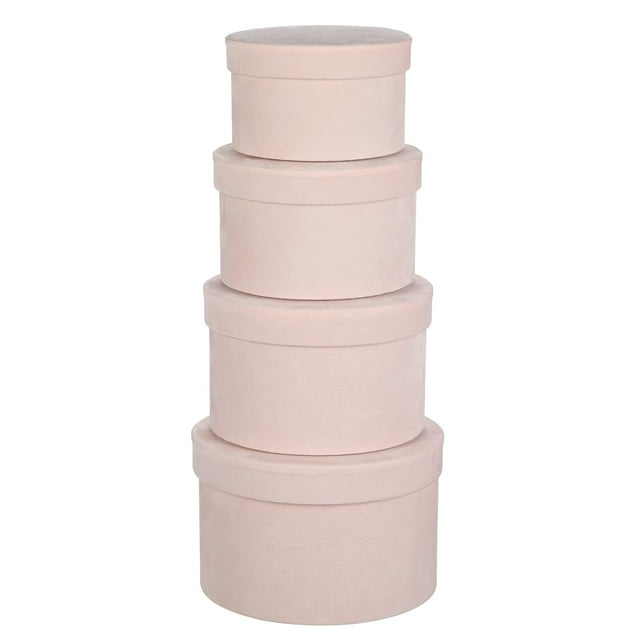 Set de 4 cajas de regalo GNFlus redondas de terciopelo rosa claro