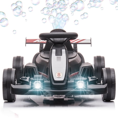Black 6V Powered Ride On Go Kart with Bubble Function, LED Light and Horn, Sesslife Electric Kids Ride on Toys for Boys Girls, Ages 2 and Older Birthday Gift