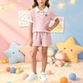 thumbnail image 7 of Juorvia Girls Summer Outfits 2pc Toddler Tween Sweatsuit Loose Fitted Collared T-Shirts Drawstring Waist Shorts(10-11 Years,Pink), 7 of 7