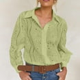 thumbnail image 2 of Women's Button Down Shirts Eyelet Blouse Casual Long-Sleeve Tops Embroidery Turn Down Collar Outfit Spring Summer Shirt Mint Green L, 2 of 9