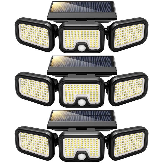VIVOHOME Solar Flood Lights Outdoor, 256 LED 2500LM Motion Sensor Lights, 3 Adjustable Heads Security Lights, IP65 Waterproof, 27