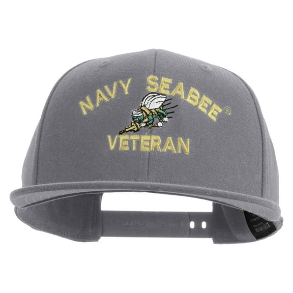 US Navy Seabee Veteran Embroidered Flexfit Snapback Style Cap - Dk Grey OSFM
