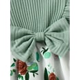 thumbnail image 6 of Seyurigaoka Infant Baby Girl Spring Autumn Jumpsuit Ribbed Flora Print Patchwork Ruffled Long Sleeve Romper Dress + Bow Headband, 6 of 9