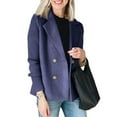 thumbnail image 2 of longantii Women's Lapel Button Knitted Patchwork Sleeve Casual Coat Cropped Sweater Blazer Patchwork Jacket Business Work Coats Blue XXL, 2 of 6