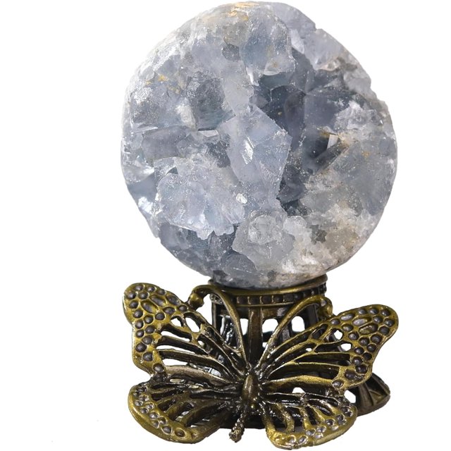 AMOYSTONE Celestite Geode Ball 1.5-2" | Natural Stone Sphere for Chakra Alignment, Office Energy Enhancement