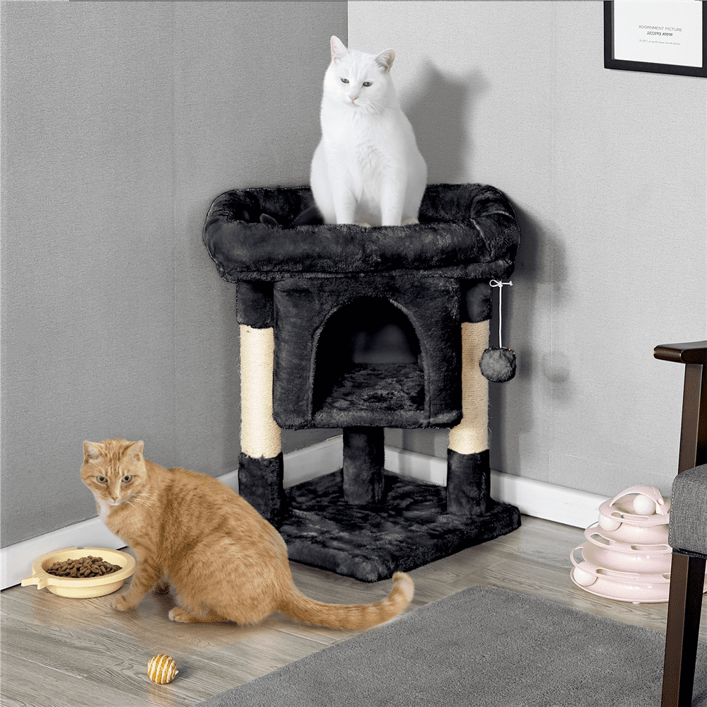 Alden Design 23in 2-Level Cat Tree Condo with Scratch Posts, Black
