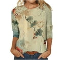 thumbnail image 2 of Nrmvnmi Womens 3/4 Length Sleeve Cotton Tops Casual Floral Print Round Neck Summer Tops Loose Fit Elastic and Lightweight Blouse For Women, 2 of 5