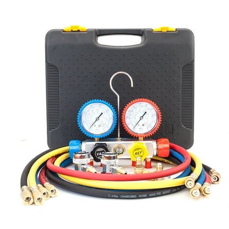 A/c Hose Set - UBesGoo Dual A/C Manifold Gauge Set Fits R410A R134A R22 and R407C Refrigerants, with 5ft Hose and Carrying Case, for Air Conditioner Refrigerant Maintenance