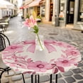 thumbnail image 3 of Pink Bow Wreath Elastic Fitted Round Table Cover Flower Leaf Waterproof Outdoor Tablecloth for Holiday Party, Picnic, Patio & Dining Fits Tables Up to 45"-54", 3 of 8