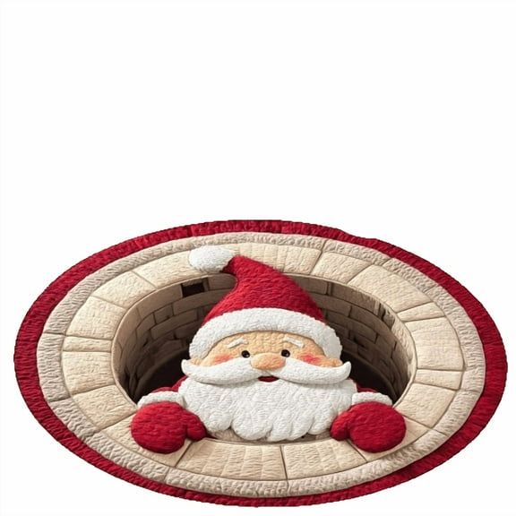 Gumesh 3D Optical Illusion Christmas Rug, Round Swirl Design with Santa Claus That Pops, Non-Slip Backing for Living Room & Entryway, Holiday Decor