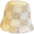 thumbnail image 1 of LinYooLi Straw Bucket Hat for Women Plaid Patchwork Crochet Fisherman Hat Outdoor Sun Protection Hollow Ladies Bucket Cap, 1 of 8