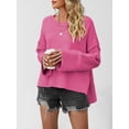 thumbnail image 6 of Women'S Oversized Long Sleeve Sweaters Fall Outfits Trendy Crewneck Knit Side Slit Fashion Pullover Tops Rose Red L, 6 of 9