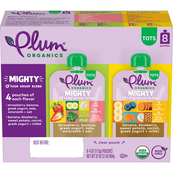 Plum Organics Mighty 4 Organic Toddler Food, Variety Pack, 4 oz Pouch (8 Pack)