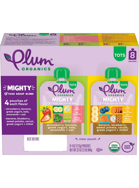 Plum Organics Mighty 4 Organic Toddler Food, Variety Pack, 4 oz Pouch (8 Pack)