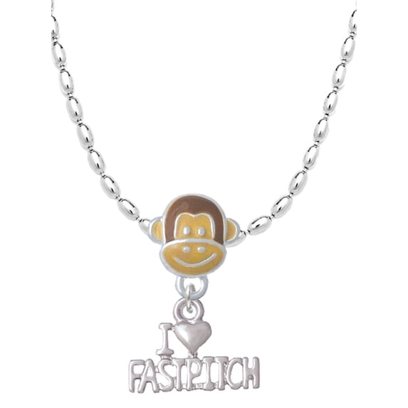 Delight Jewelry I 'Heart' Fastpitch Mia Monkey Charm Necklace