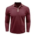 thumbnail image 2 of Zimjoy Red Polo Shirts for Men Long Sleeve Ribbed Textured Regular Fit Polos Business Collared Strechy Golf Shirt Men Button Fall Clothes, Wine 3XL, 2 of 7
