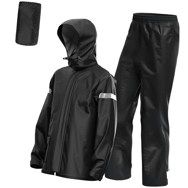Men Motorcycle Rain Suit Outdoor Reflective Water Resistant Rain Jacket and Pants Rain Gear for Bike Riding Cycle Camping Hiking