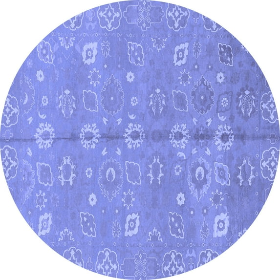 Ahgly Company Machine Washable Indoor Round Oriental Blue Traditional Area Rugs, 4' Round