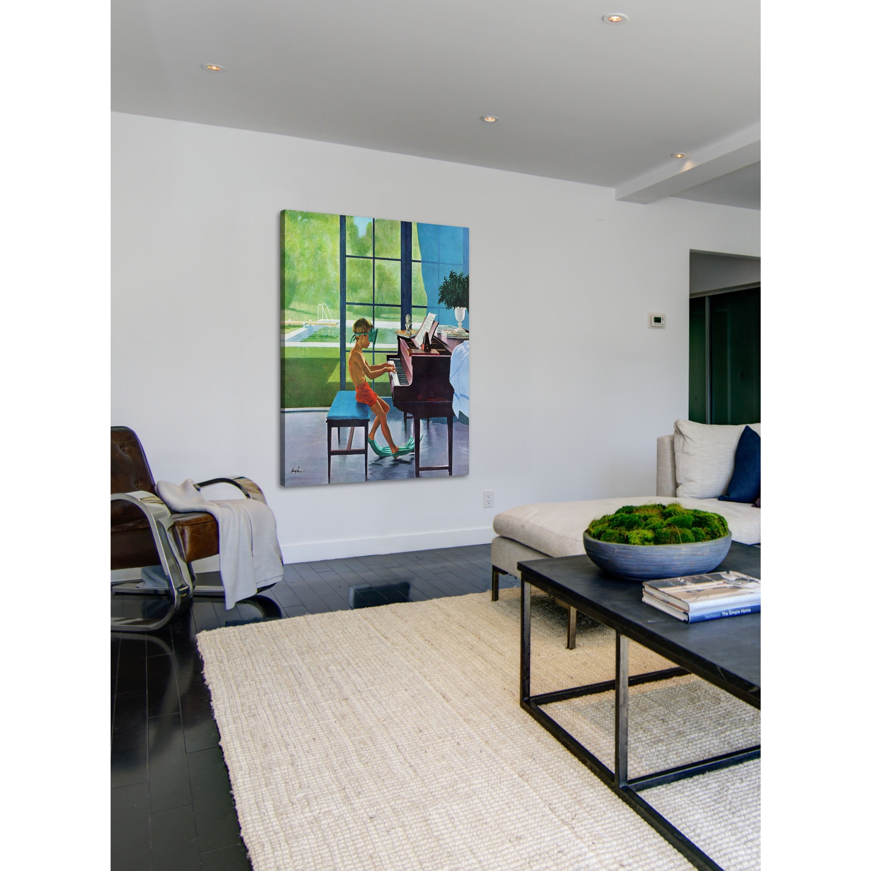 Poolside Piano Practice Canvas Wall Art