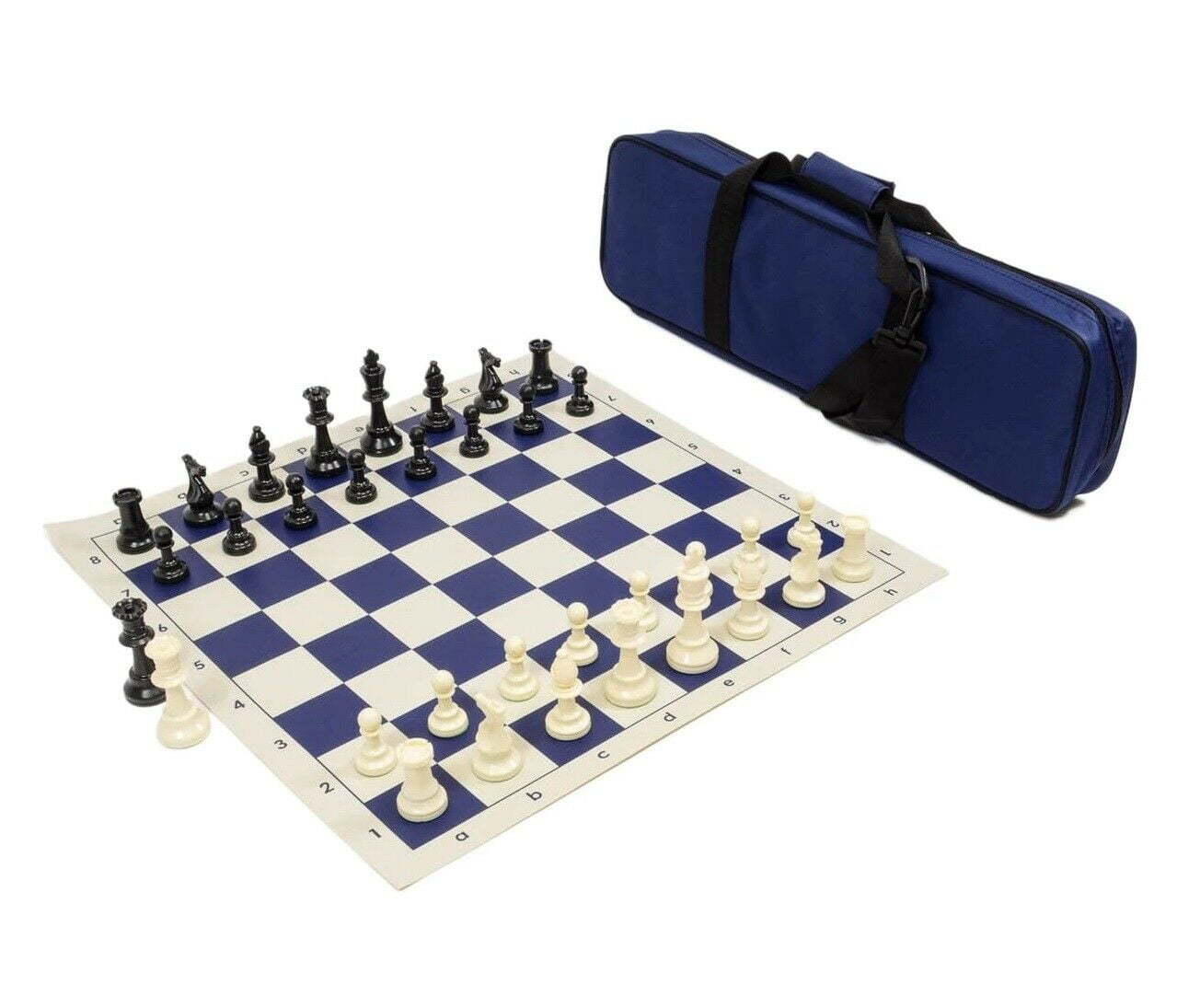 Full Set 34 Navy Blue & Green Staunton Triple Weighted Chess Pieces 4 Queens 