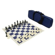 Deluxe Tournament Chess Set with Blue Canvas Bag with Standard Weighted Staunton Chess Pieces - 3.75 Inch King, and Blue/White Board