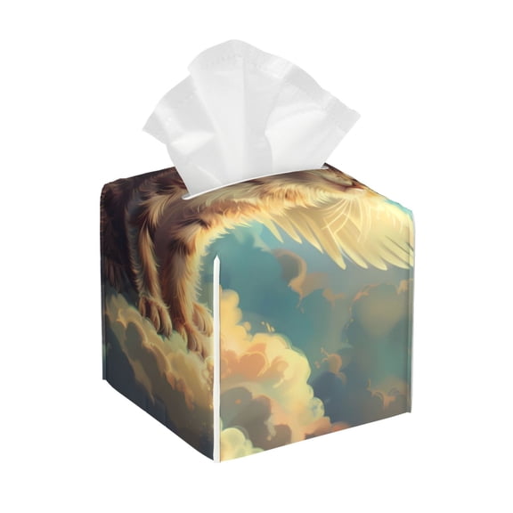 Rateoe Sunshine Cloud Cute Cat Pattern Tissue Box Cover, Modern Square Decorative Leather Facial Paper Case Organizer Holder Dispenser 5X5X5''