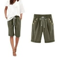 thumbnail image 2 of MNCEKFOD Women's Bermuda Shorts Summer High Waisted Casual Shorts Lightweight Elastic Drawstring with Button Pockets Lounge Short Pants Army Green L, 2 of 5