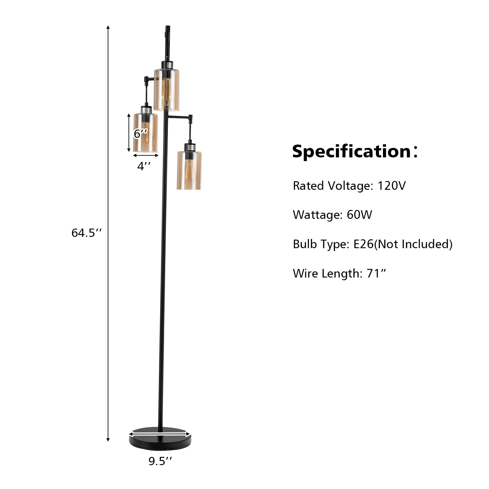 Giantex 3-Light Floor Lamp, Tall Floor Lamp w/Round Base, Rustic Standing Lamp