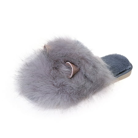 

Women s Fashion Cute Ears Solid Color Plush Warm Closed-Toe Casual Slippers