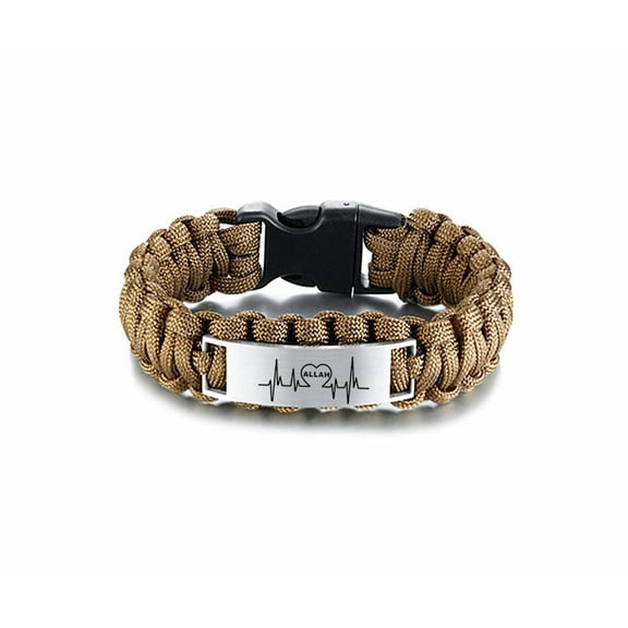 Religious Allah Muslim Handmade Survival Paracord Cuff Bracelet Men Islam God Allah in Heartbeat Statement Bangle Islamic Jewelry for Man, 9 inches, Black