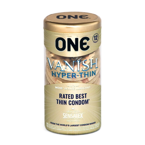 ONE Vanish Hyper Thin   Brass Lunamax Pocket Case, Ultra Sensitive Lubricated Latex Condoms-12 Count (Retail Packaging)