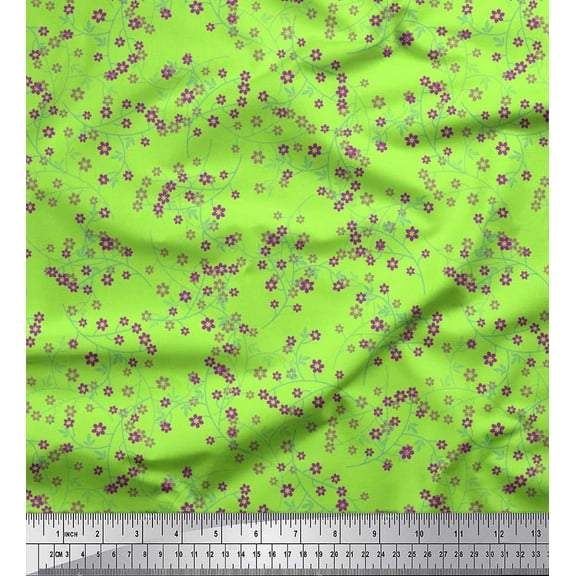 Soimoi Green Cotton Duck Fabric Leaves & Floral Artistic Print Fabric by the Yard 42 Inch Wide