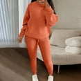 thumbnail image 2 of YUGYXL Women's Knitted Outfits 2 Pieces Sweatsuit Crewneck Long Sleeve Pullover Sweater Top and Drawstring Legging Yoga Pants Set Orange L, 2 of 6